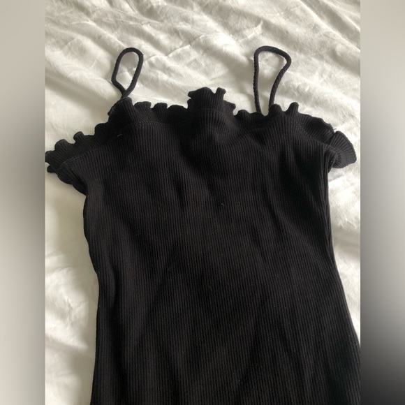 M boutique black ribbed cotton dress with lettuce leaf edging. - Picture 2 of 2